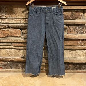 Billy Reid Wide Leg Railroad Striped Raw Hem Jeans
